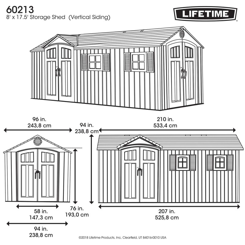 Lifetime 17.5x8 Plastic Storage Shed Kit w/ Double Doors (60213)