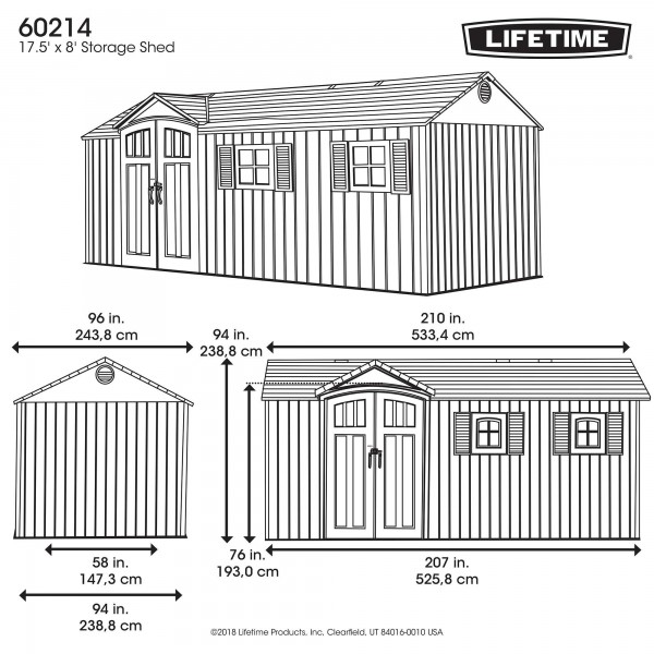 lifetime 17.5x8 plastic shed kit w/ floor & windows 60214