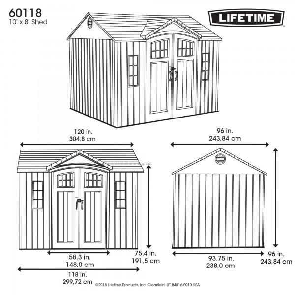 Lifetime 10x8 Plastic Side Entry Shed Kit w/ Vertical 
