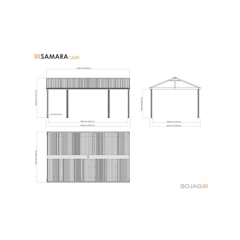 Sojag 12x20 Samara Steel Carport Kit - Dark Gray (500-9165838)