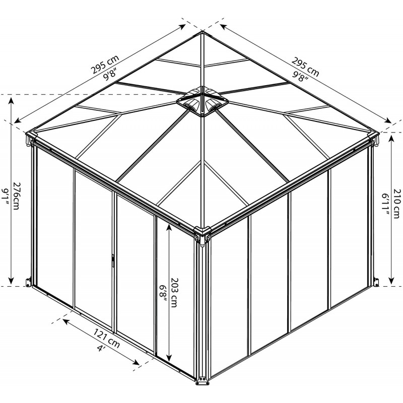 Palram Ledro 10x10 Steel Enclosed Gazebo Kit w/ Screen Doors - Gray (HG9191)