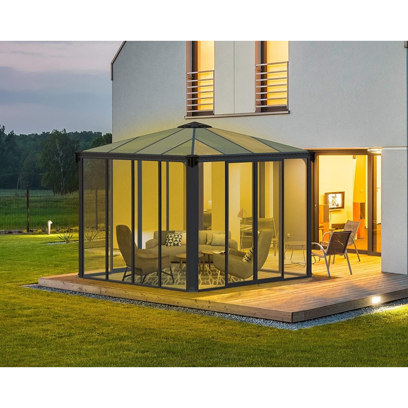 Palram Ledro 12x12 Steel Enclosed Gazebo Kit w/ Screen Doors - Gray (HG9193)
