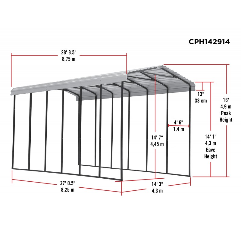 Arrow 14x29x14 DIY RV Carport Kit - Charcoal (CPHC142914)