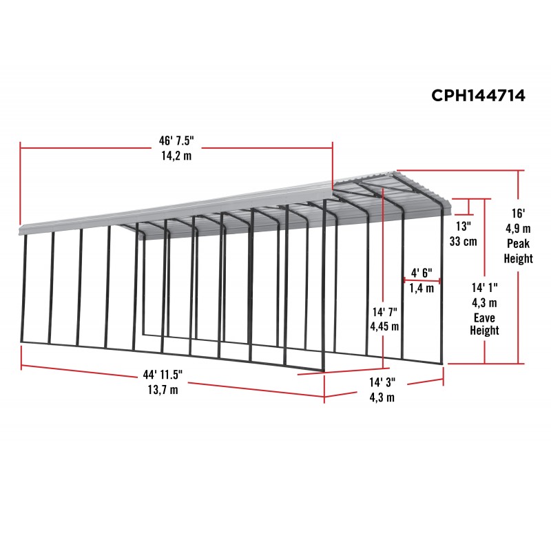Arrow 14x47x14 DIY RV Carport Kit - Charcoal (CPHC144214)