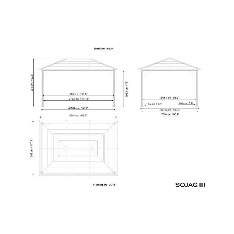Sojag 10x14 Meridien Aluminum Gazebo Kit - Gray (500-8162943)