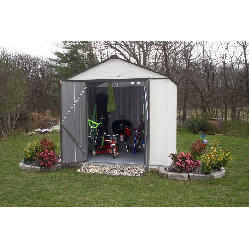 Arrow 8x7 Ezee Storage Shed Kit - High Gable, 72 In Walls, Vents - Cream & Charcoal (EZ8772HVCRCC)
