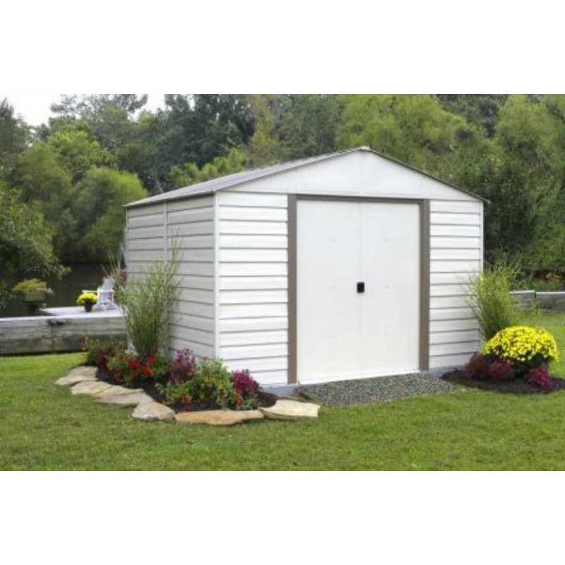 Arrow 10x12 Vinyl Milford Shed w/ Foundation &amp; Shelving 