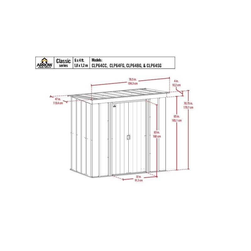 Arrow Classic 6x4 Steel Storage Shed Kit - Blue Grey (CLP64BG)