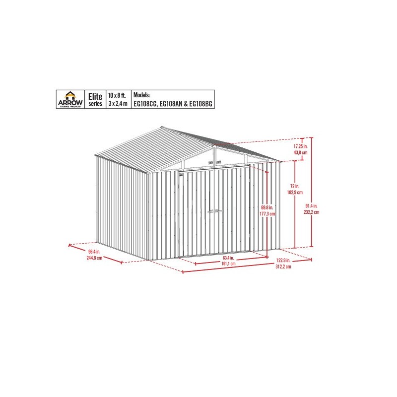 Arrow Elite Steel 10x8 Storage Shed Kit - Anthracite  (EG108AN)