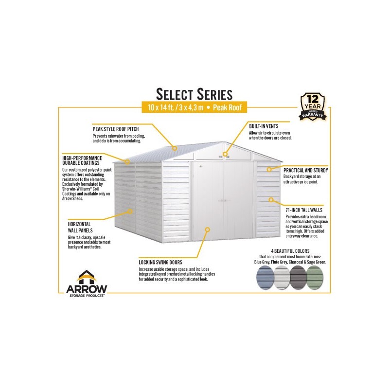 Arrow Select 10x14 Steel Storage Shed Kit - Sage Green (SCG1014SG)