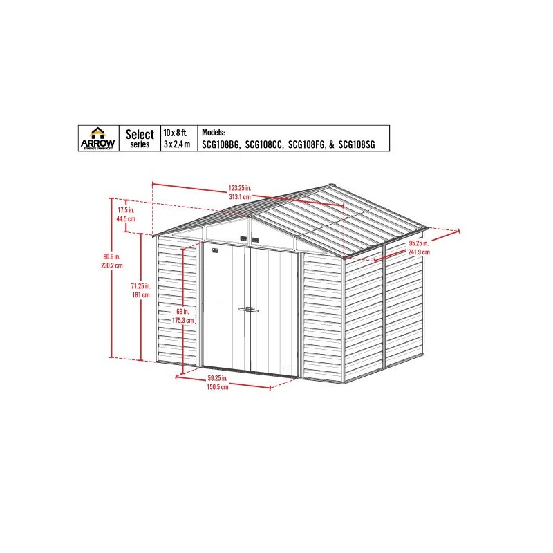 Arrow Select 10x8 Steel Storage Shed Kit - Charcoal (SCG108CC)