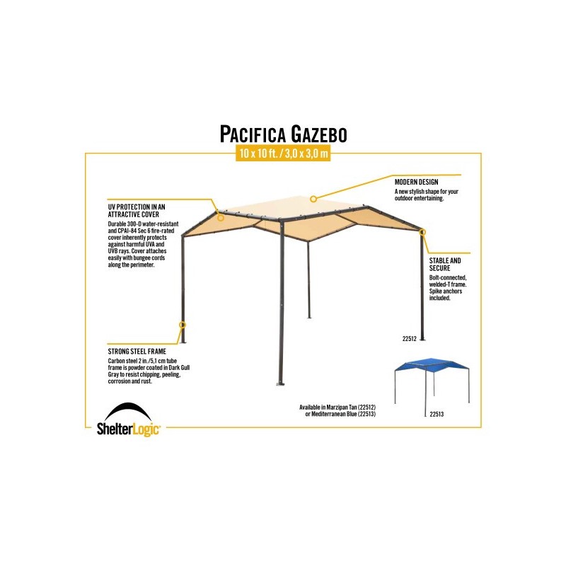 ShelterLogic 10x10 Pacifica Gazebo Canopy Kit with Tan Cover (22512)
