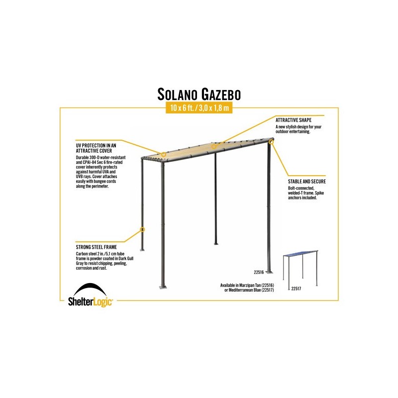 ShelterLogic 10x6 Solano Gazebo Canopy Kit with Tan Cover (22516)