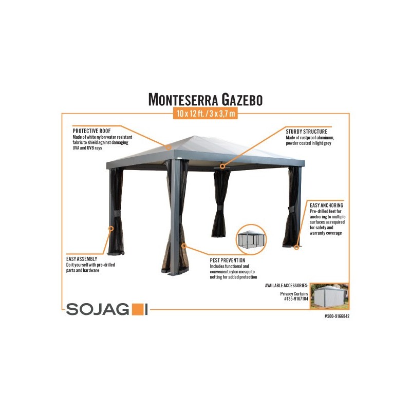Sojag 10x12 Montessera Gazebo Kit - Grey/White (500-9166842)