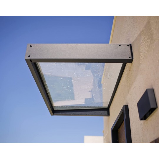 Auvent De Porte Sophia XL 3000 – 140 X 286 Cm, Gris Et Blanc Opale | Protection Solaire Avec Gouttière