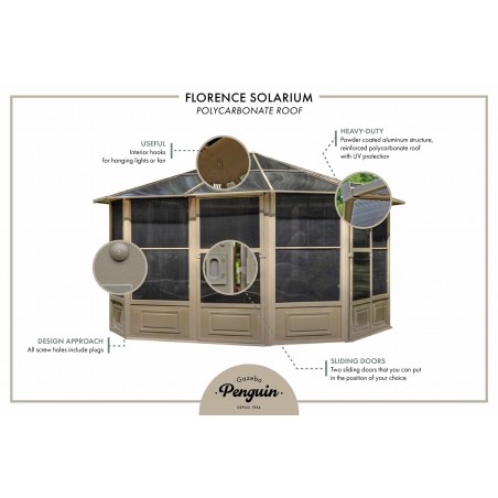 Gazebo Penguin Florence - Solarium 12x12 Polycarbonate Roof - Sand (41212-12) Gazebo Penguin Florence - Solarium 12x12 Polycarbonate Roof - Sand (41212-12)