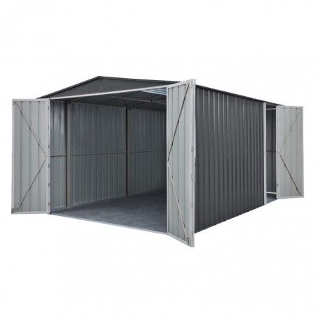 Globel 10x15 Metal Shed kit w/ Bi-Fold Hinged Doors & Side Door - Woodland Gray (MGR2M1015DF3H)