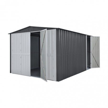 Globel 10x15 Metal Shed kit w/ Bi-Fold Hinged Doors & Side Door - Woodland Gray (MGR2M1015DF3H)