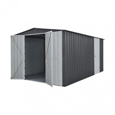 Globel 10x15 Metal Shed kit w/ Bi-Fold Hinged Doors & Side Door - Woodland Gray (MGR2M1015DF3H)
