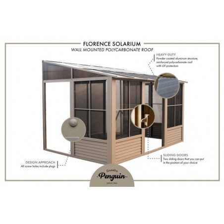 Gazebo Penguin Florence - Wall Mounted Solarium 8x16 Polycarbonate Roof (W1608-32)