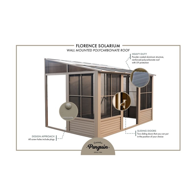 Gazebo Penguin Florence - Wall Mounted Solarium 10x12 Polycarbonate Roof (W1209-12)