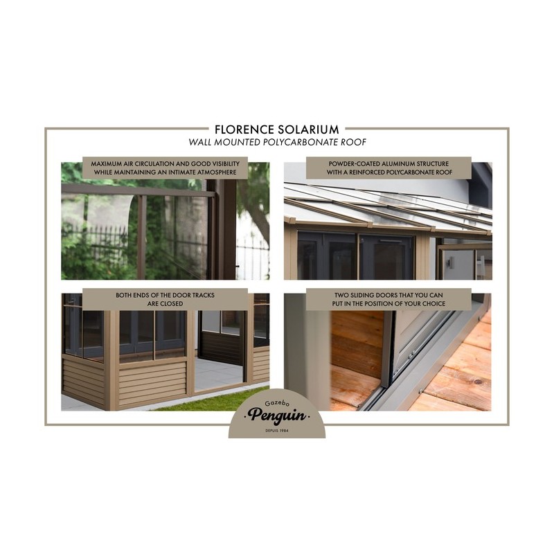 Gazebo Penguin Florence - Wall Mounted Solarium 10x12 Polycarbonate Roof (W1209-12)
