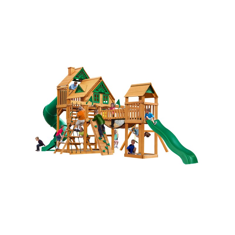Gorilla Treasure Trove I Cedar Swing Set Kit w/ Deluxe Treehouse Wood Roof (01-1037-AP)