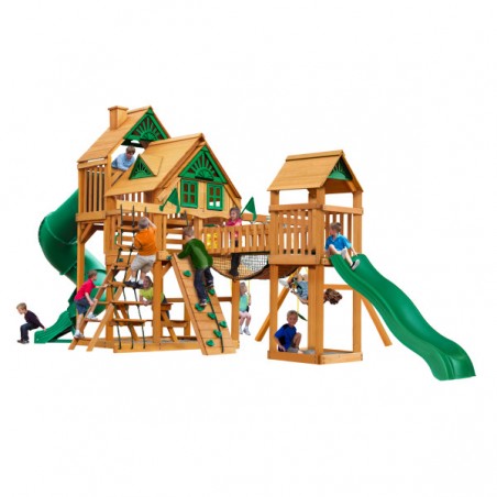 Gorilla Treasure Trove I Cedar Swing Set Kit w/ Deluxe Treehouse Wood Roof (01-1037-AP)