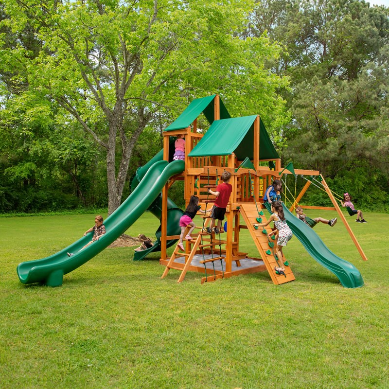 Gorilla Great Skye II Cedar Wood Swing Set w/ Deluxe Green Vinyl Canopy (01-0031-AP-1)