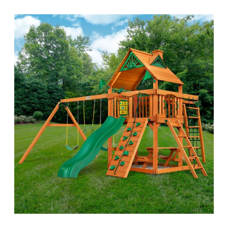 Gorilla Navigator Cedar Wood Swing Set Kit  w/ Amber Posts and Standard Wood Roof - Amber (01-0020-AP
