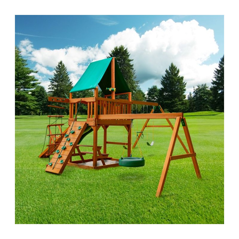 Gorilla Frontier Cedar Wood Swing Set Kit w/ Amber Posts and Deluxe Green Vinyl Canopy - Amber (01-0004-AP-1)