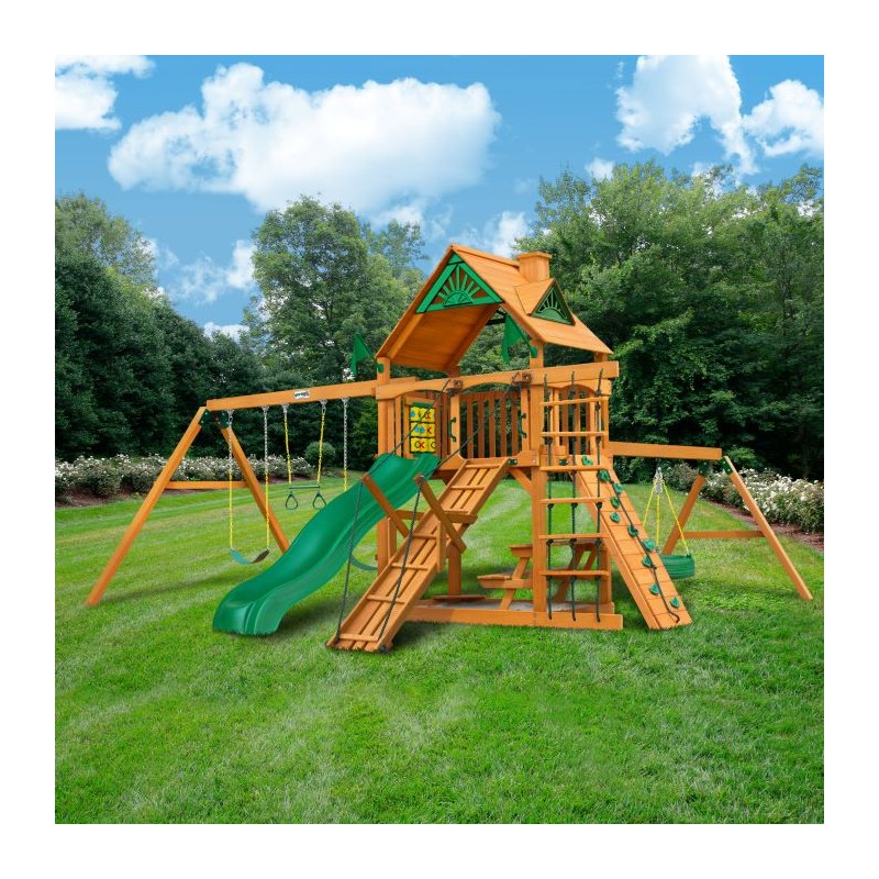 Gorilla Frontier Cedar Wood Swing Set Kit w/ Amber Posts and Standard Wood Roof - Amber (01-0004-AP)