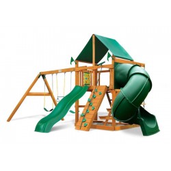 Gorilla Mountaineer Cedar Wood Swing Set Kit w/ Amber Posts and Deluxe Green Vinyl Canopy - Amber (01-0005-AP-1)