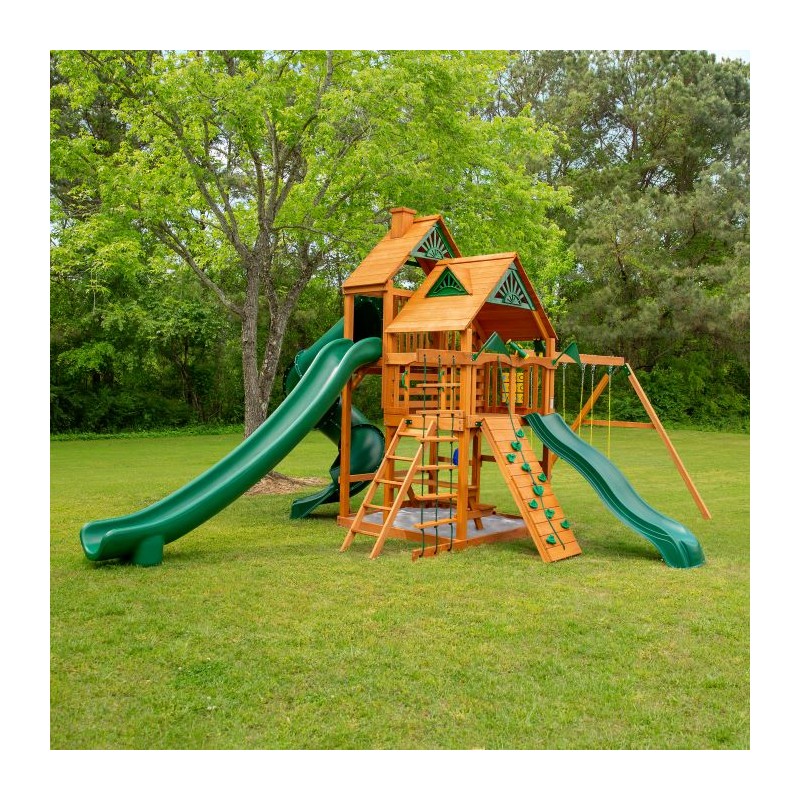 Gorilla Great Skye II Cedar Wood Swing Set Kit w/ Amber Posts and Standard Wood Roof - Amber (01-0031-AP)