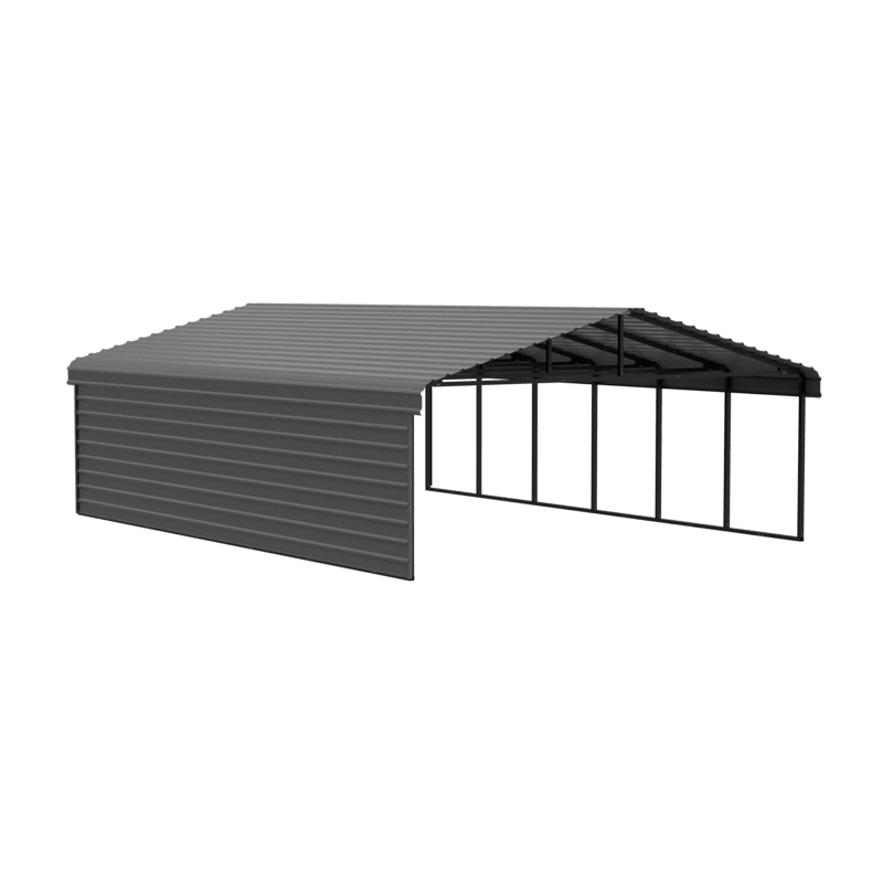 Arrow 1-Sided 20x29x07 Enclosure Galvanized Steel Carport Kit- Charcoal CPHC202907ECL1