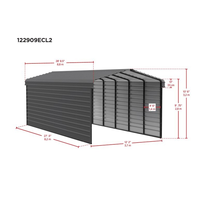 Arrow 2-Sided 12x29x9 Steel Carport Kit - Charcoal (CPHC122909ECL2)