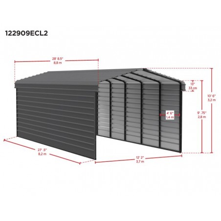 Arrow 2-Sided 12x29x9 Steel Carport Kit - Charcoal (CPHC122909ECL2)