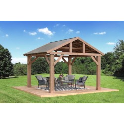 Yardistry 14 x 12 Wood Pavilion Kit with Aluminum Roof (YM12949)