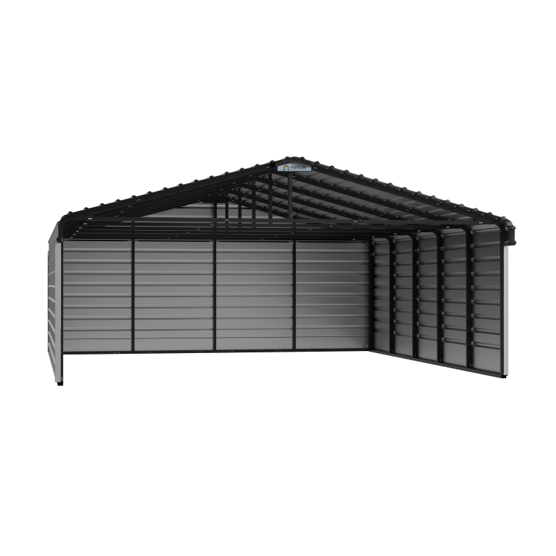 Arrow 3-Sided 20x24x7 Galvanized Steel Carport Kit - Charcoal (CPHC202407ECL3)