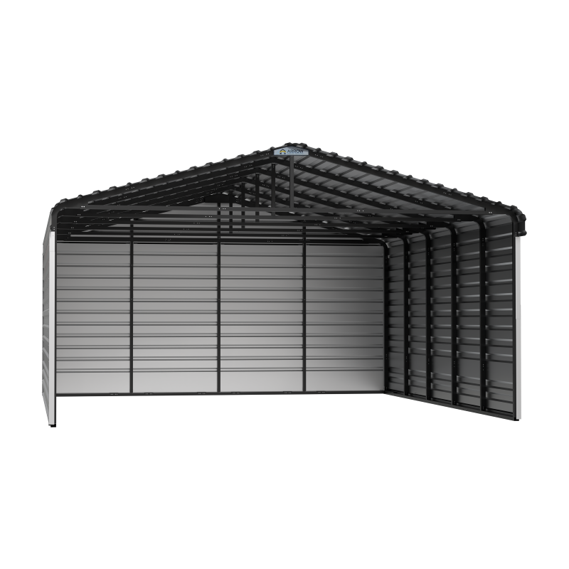 Arrow 3-Sided 20x24x9 Galvanized Steel Carport Kit - Charcoal (CPHC202409ECL3)