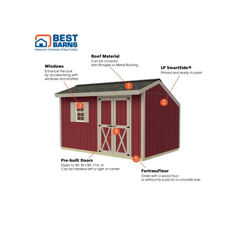 Best Barns Sophisticated Salt Box 8x12 Specialty Wood Shed Kit w/ Offset Eave Barn Doors (SBOXDE12)