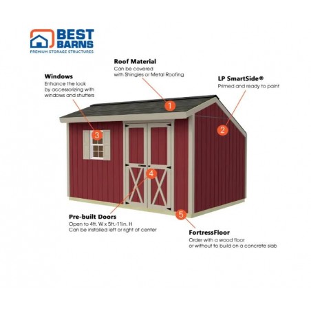 Best Barns Sophisticated Salt Box 8x12 Specialty Wood Shed Kit w/ Offset Eave Barn Doors (SBOXDE12)