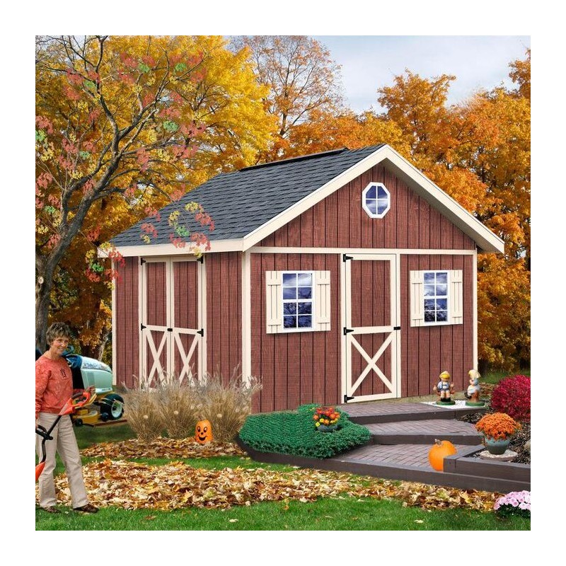 Best Barns Crafter's Connection 12x16 Pre-Cut Wood Shed Kit w/ Centered Eave Barn Doors & Gable Walk-In Door (CCONSG16C)