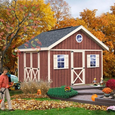 Best Barns Crafter's Connection 12x16 Pre-Cut Wood Shed Kit w/ Centered Eave Barn Doors & Gable Walk-In Door (CCONSG16C)