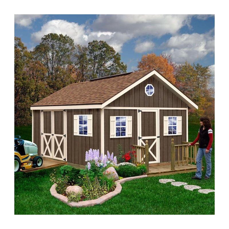 Best Barns Crafter's Connection 12x16 Pre-Cut Wood Shed Kit w/ Centered Eave Barn Doors & Gable Walk-In Door (CCONSG16C)
