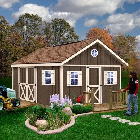 Best Barns Crafter's Connection 12x16 Pre-Cut Wood Shed Kit w/ Centered Eave Barn Doors & Gable Walk-In Door (CCONSG16C)