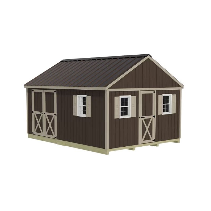 Best Barns Crafter's Connection 12x16 Pre-Cut Wood Shed Kit w/ Centered Eave Barn Doors & Gable Walk-In Door (CCONSG16C)