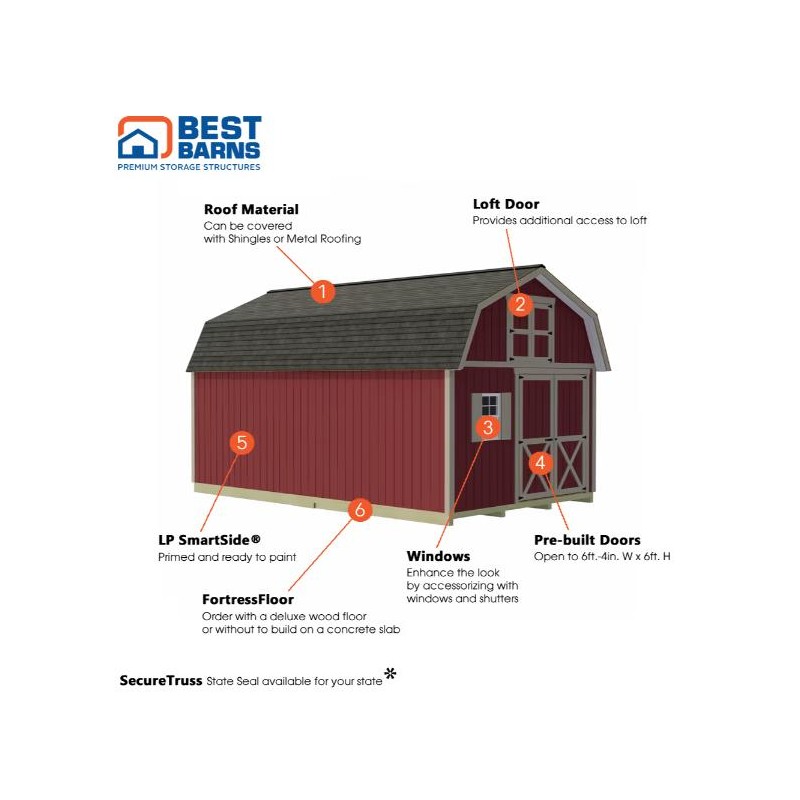 Best Barns Handcrafted Homestead 12x16 Wood Barn Kit w/ Offset Door on Gable & Loft (HHOMDG16OLF)