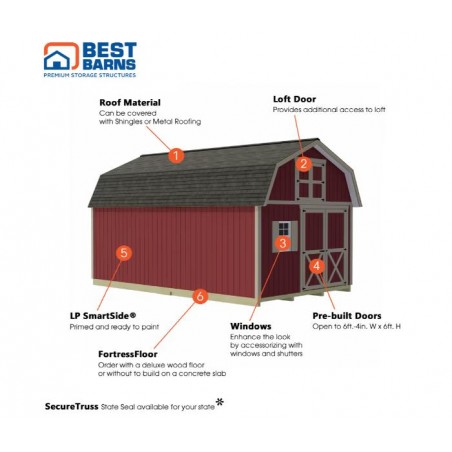 Best Barns Handcrafted Homestead 12x16 Wood Barn Kit w/ Offset Door on Gable & Loft (HHOMDG16OLF)