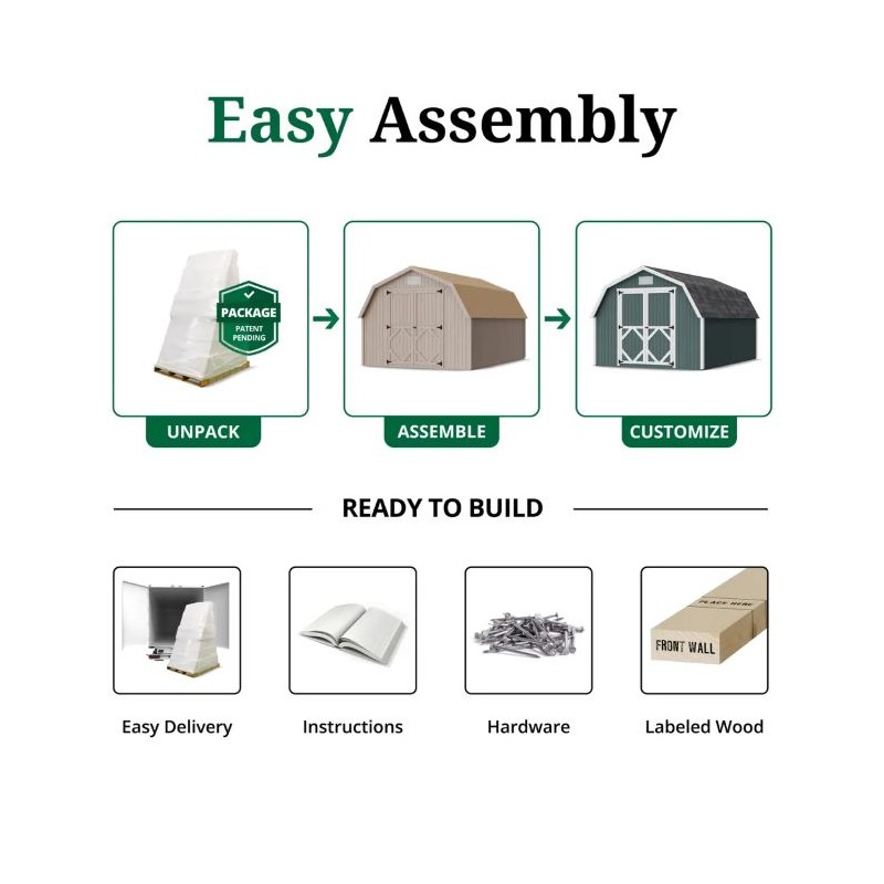Little Cottage Co. 8x10 Classic Gambrel Barn Wood Shed Kit w/ 4' Sidewall - (8x10 CGB-4-PC)